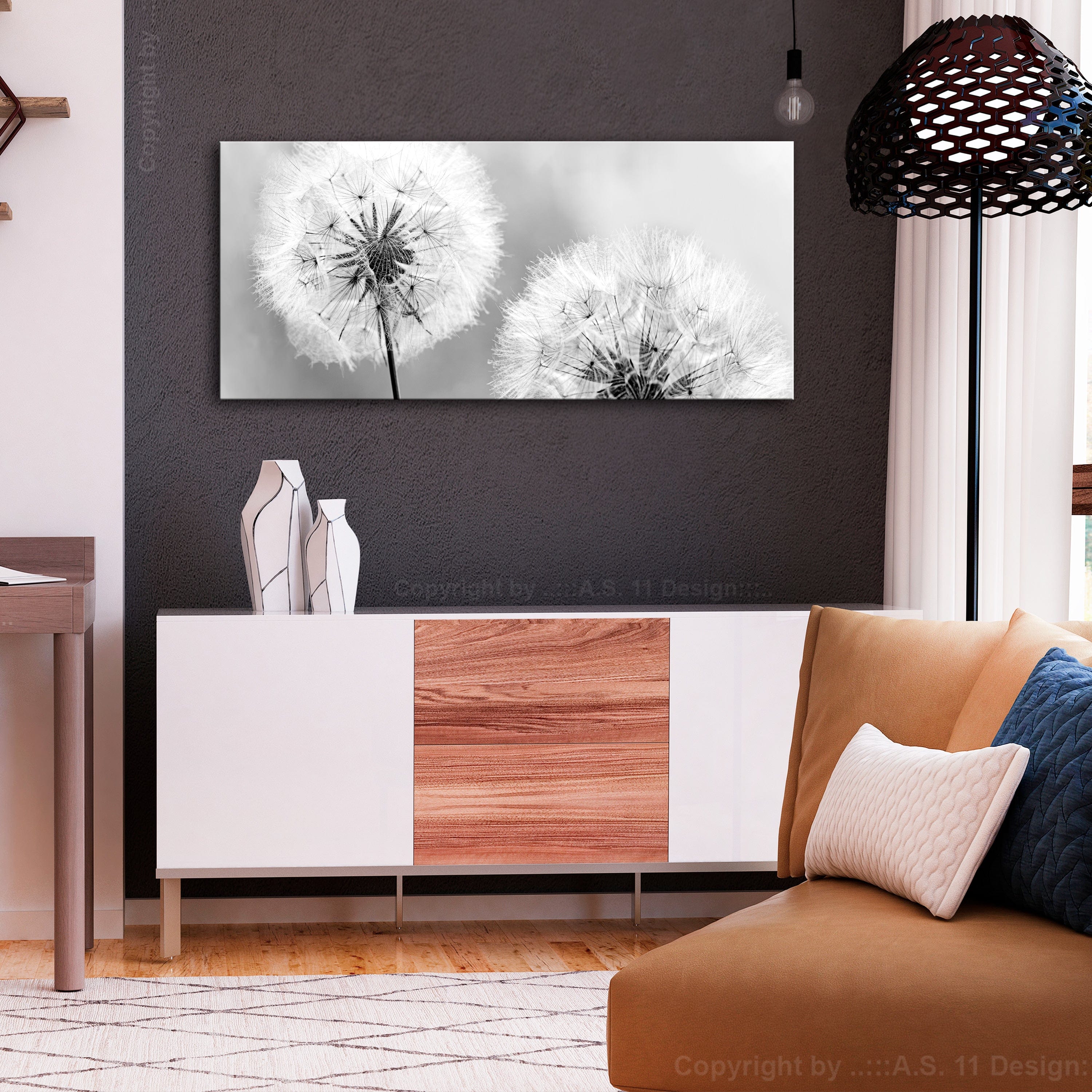 Glezna - Fluffy Dandelions (1 Part) Grey Wide 100x45 Home Trends