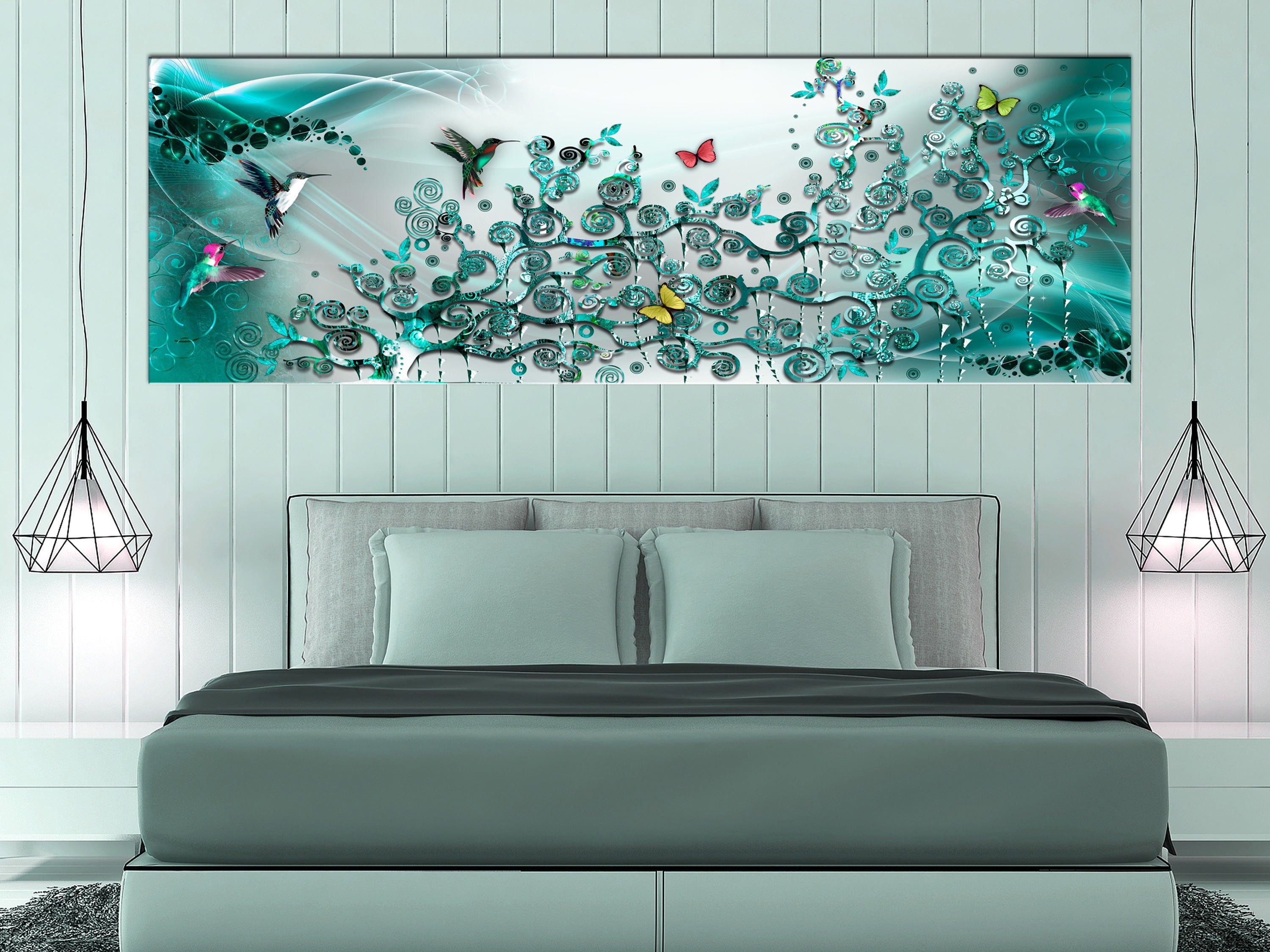Glezna - Hummingbirds Dance (1 Part) Turquoise Narrow Home Trends