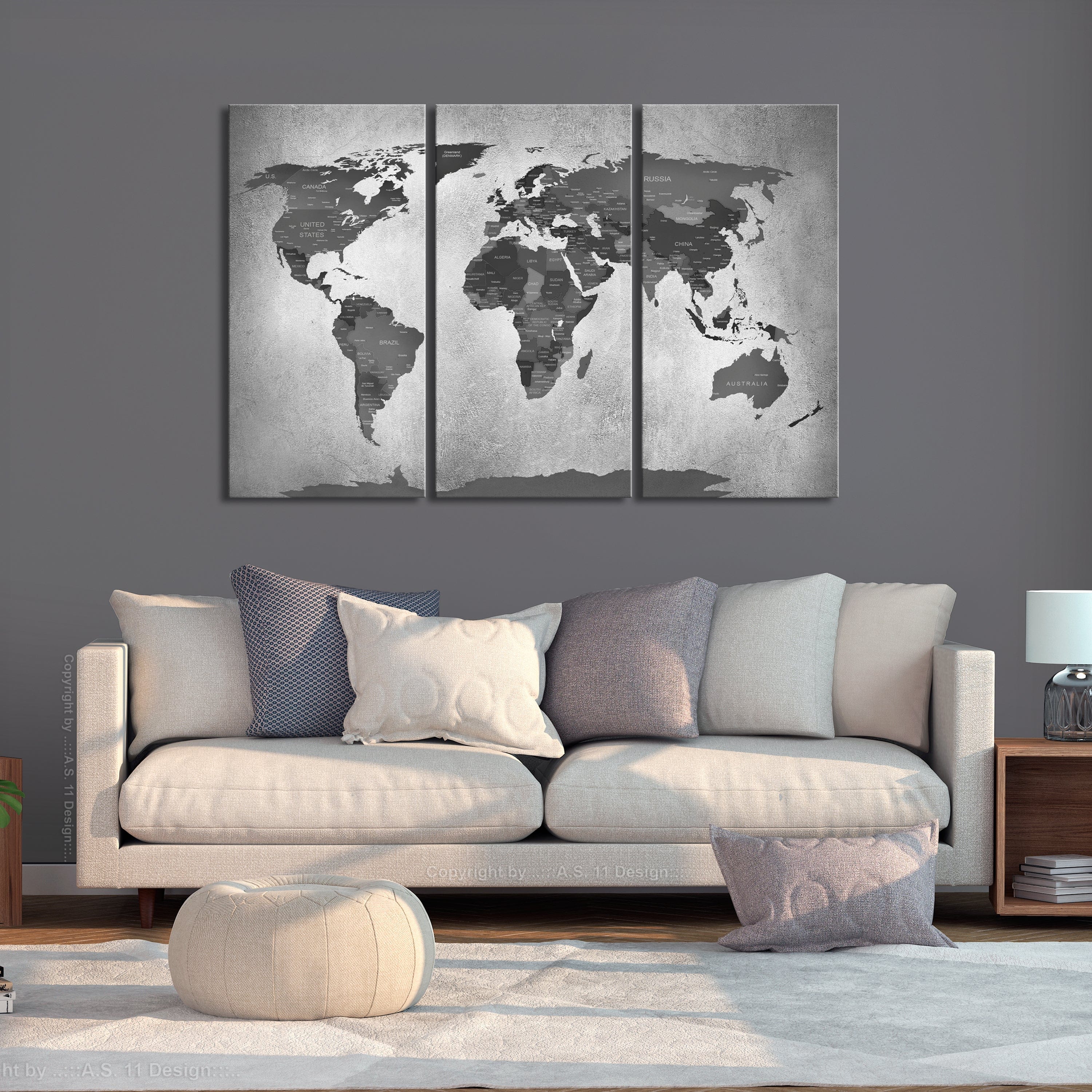 Glezna - Map on Concrete (3 Parts) Home Trends