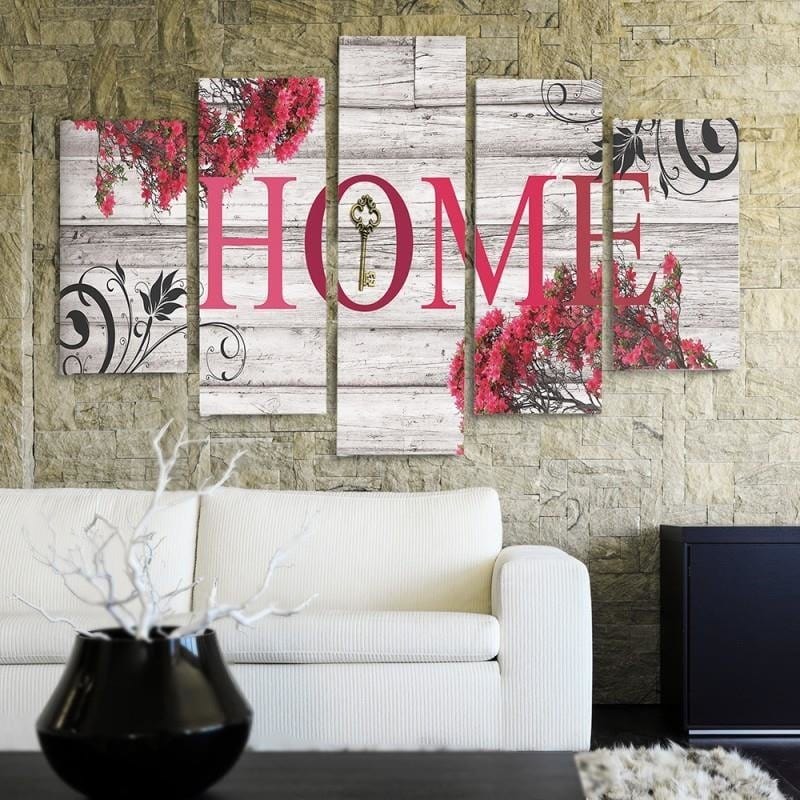 Kanva no 5 daļām - Type A, Inscription Home With Flowers 2 Home Trends DECO
