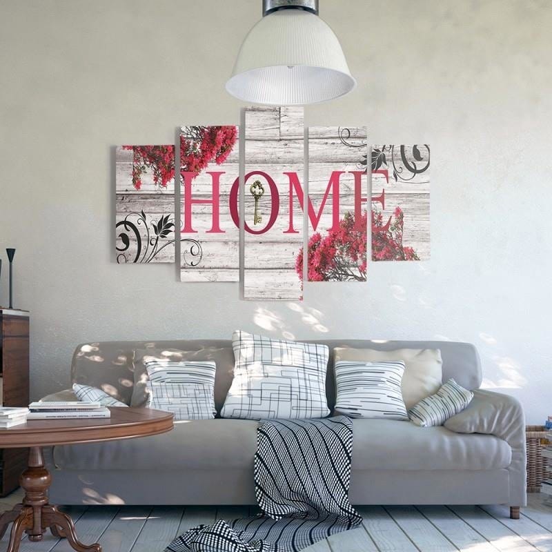 Kanva no 5 daļām - Type A, Inscription Home With Flowers 2 Home Trends DECO