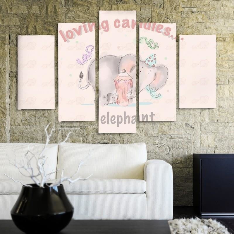 Kanva no 5 daļām - Type A, Loving Candies Elephant  Home Trends DECO