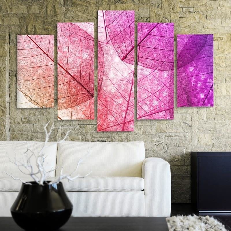 Kanva no 5 daļām - Type A, Pink Leaves Home Trends DECO