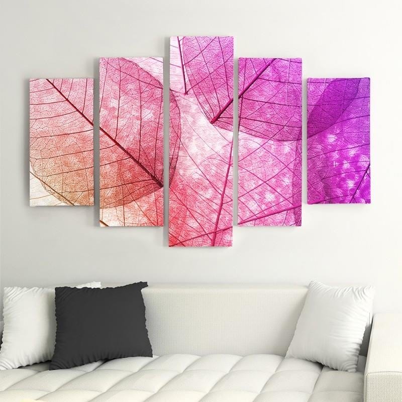 Kanva no 5 daļām - Type A, Pink Leaves Home Trends DECO