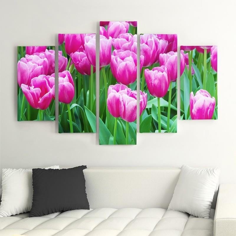 Kanva no 5 daļām - Type A, Pink Tulips 1 Home Trends DECO