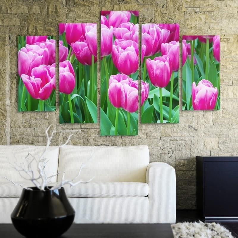 Kanva no 5 daļām - Type A, Pink Tulips 1 Home Trends DECO