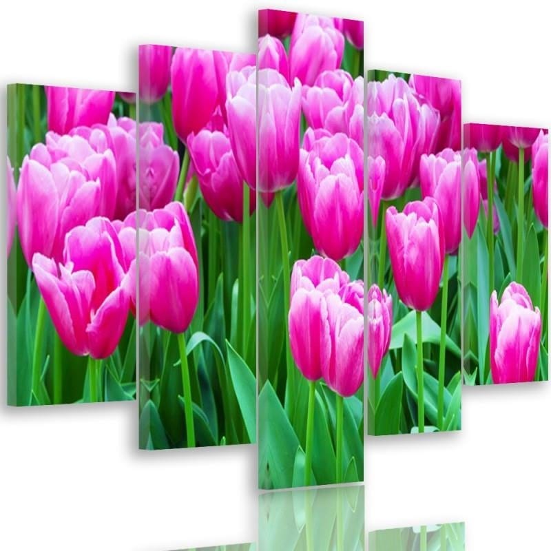 Kanva no 5 daļām - Type A, Pink Tulips 1 Home Trends DECO
