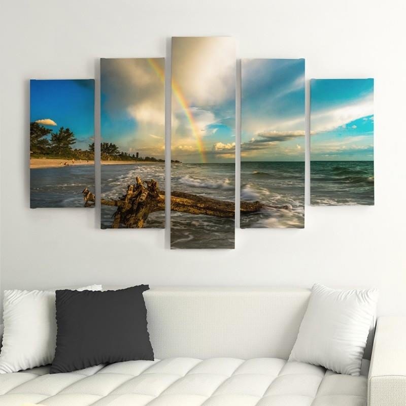 Kanva no 5 daļām - Type A, Rainbow Over The Beach Home Trends DECO