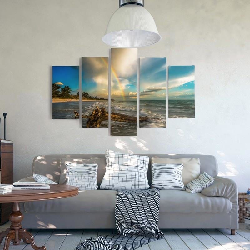 Kanva no 5 daļām - Type A, Rainbow Over The Beach Home Trends DECO