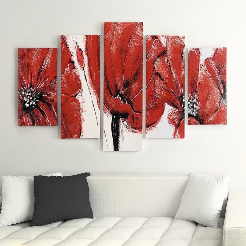 Kanva no 5 daļām - Type A, Red Flowers Home Trends DECO