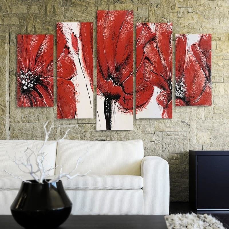 Kanva no 5 daļām - Type A, Red Flowers Home Trends DECO
