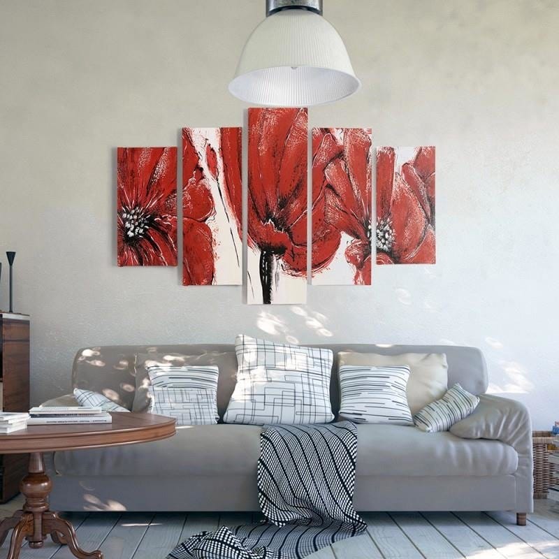 Kanva no 5 daļām - Type A, Red Flowers Home Trends DECO
