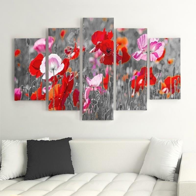 Kanva no 5 daļām - Type A, Red Poppies Home Trends DECO