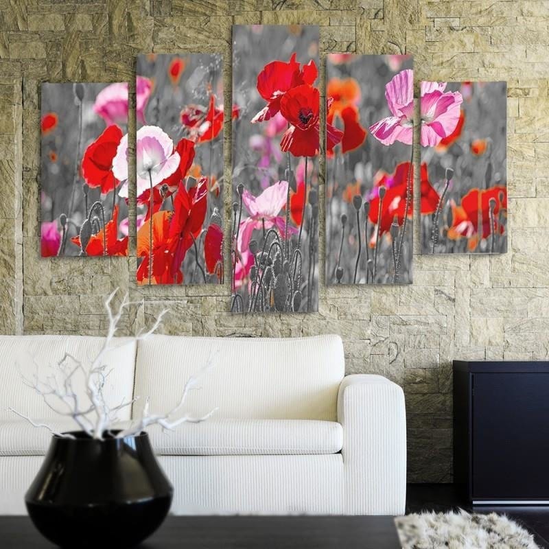 Kanva no 5 daļām - Type A, Red Poppies Home Trends DECO