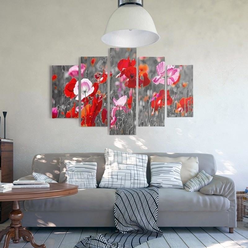 Kanva no 5 daļām - Type A, Red Poppies Home Trends DECO