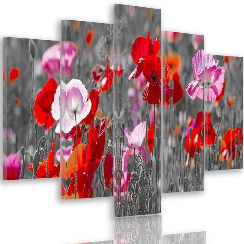 Kanva no 5 daļām - Type A, Red Poppies Home Trends DECO