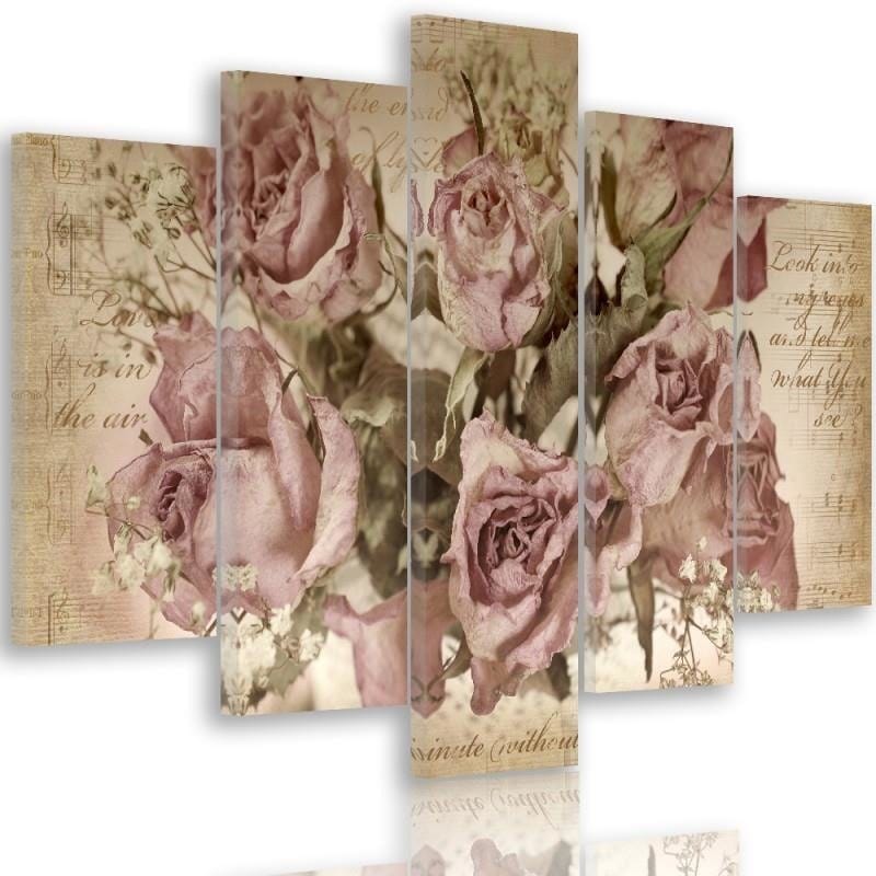 Kanva no 5 daļām - Type A, Roses On The Background Of Musical Notation Home Trends DECO