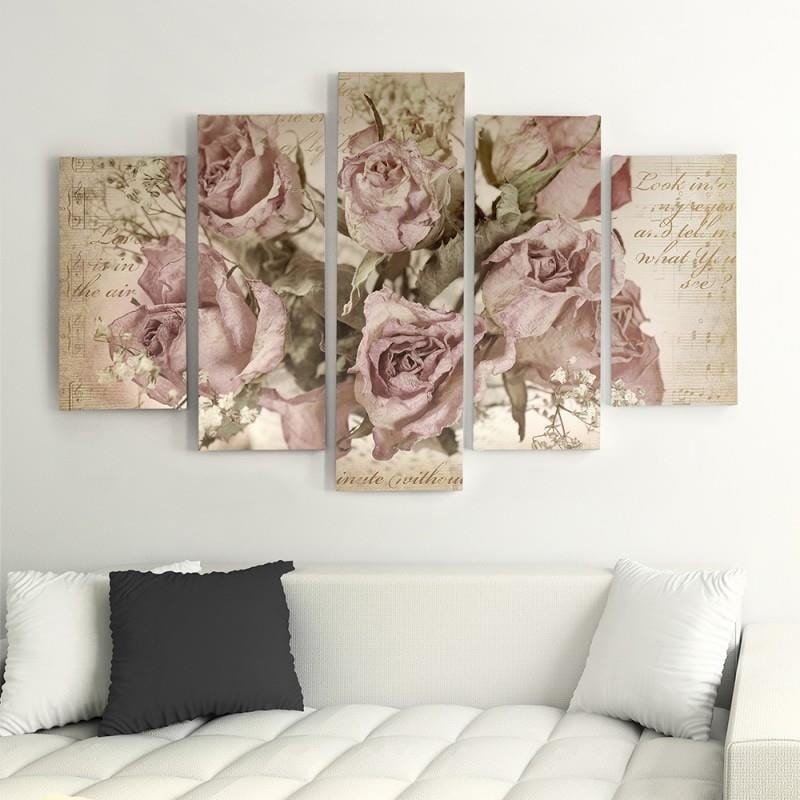 Kanva no 5 daļām - Type A, Roses On The Background Of Musical Notation Home Trends DECO
