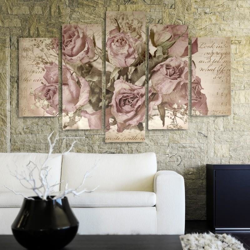 Kanva no 5 daļām - Type A, Roses On The Background Of Musical Notation Home Trends DECO