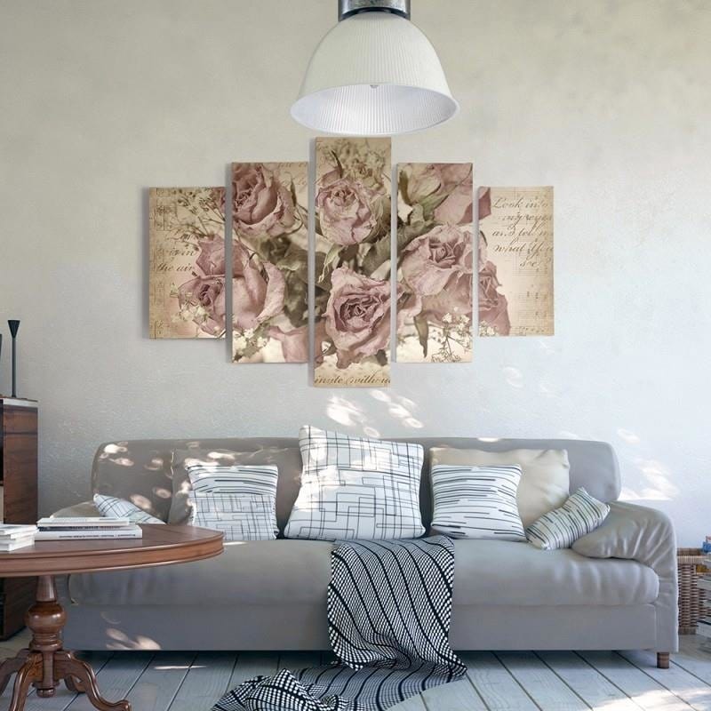 Kanva no 5 daļām - Type A, Roses On The Background Of Musical Notation Home Trends DECO