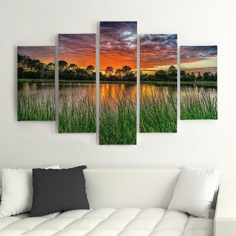 Kanva no 5 daļām - Type A, Sunset Over The Water 3 Home Trends DECO