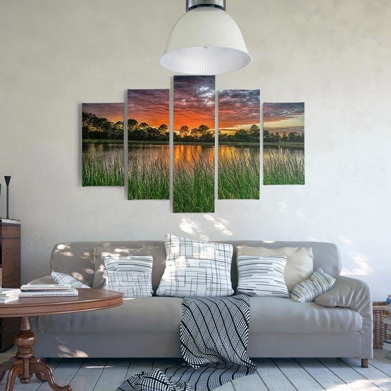 Kanva no 5 daļām - Type A, Sunset Over The Water 3 Home Trends DECO