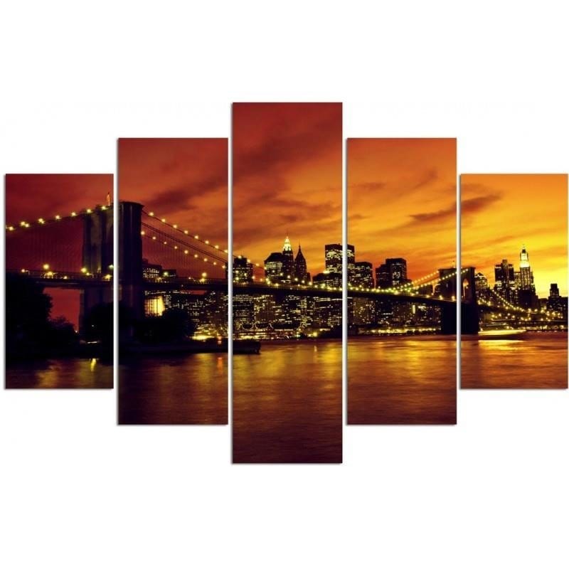 Kanva no 5 daļām - Type A, The Brooklyn Bridge And Manhattan At Sunset Home Trends DECO