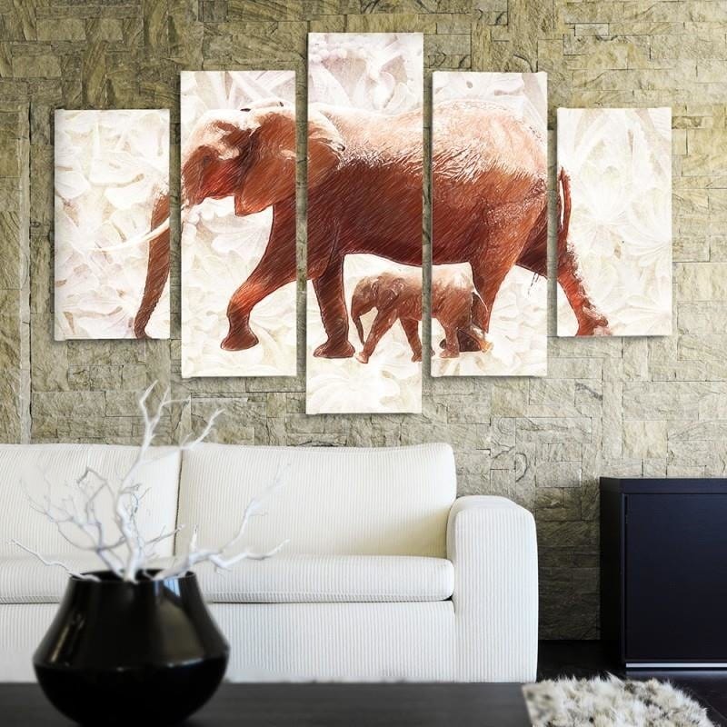 Kanva no 5 daļām - Type A, The Elephant With Her Calf Home Trends DECO