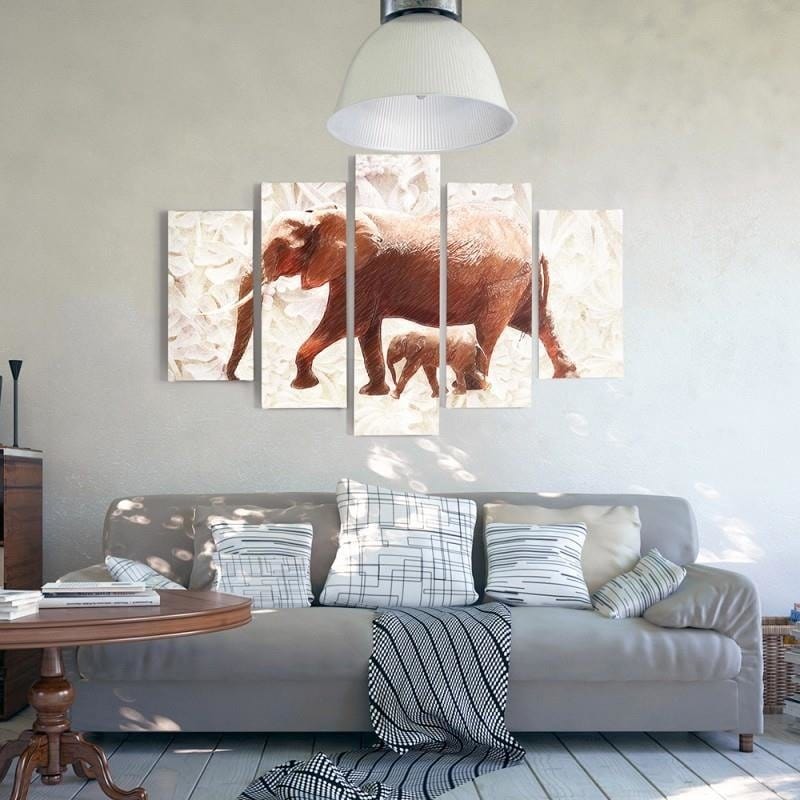 Kanva no 5 daļām - Type A, The Elephant With Her Calf Home Trends DECO