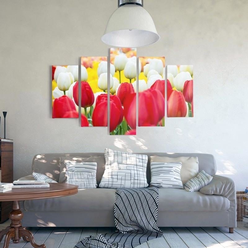 Kanva no 5 daļām - Type A, White And Red Tulips Home Trends DECO