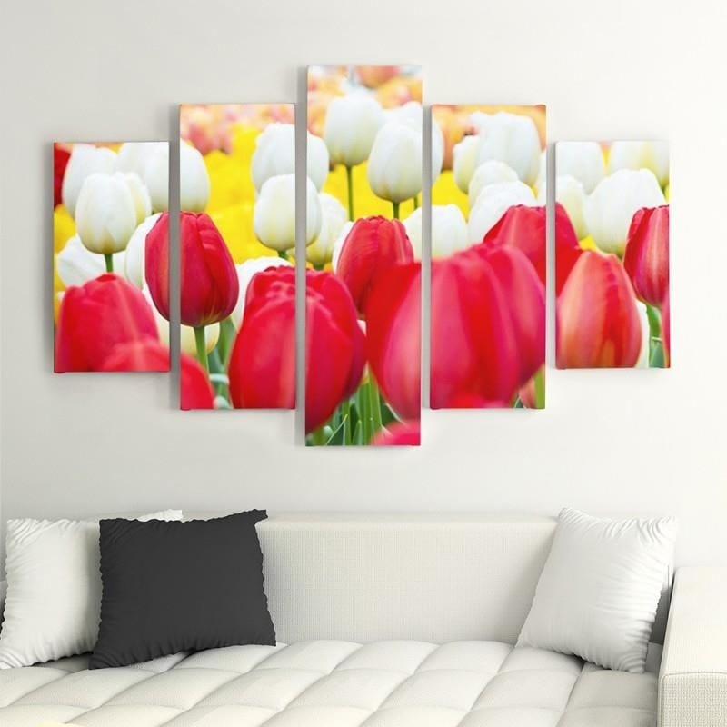Kanva no 5 daļām - Type A, White And Red Tulips Home Trends DECO