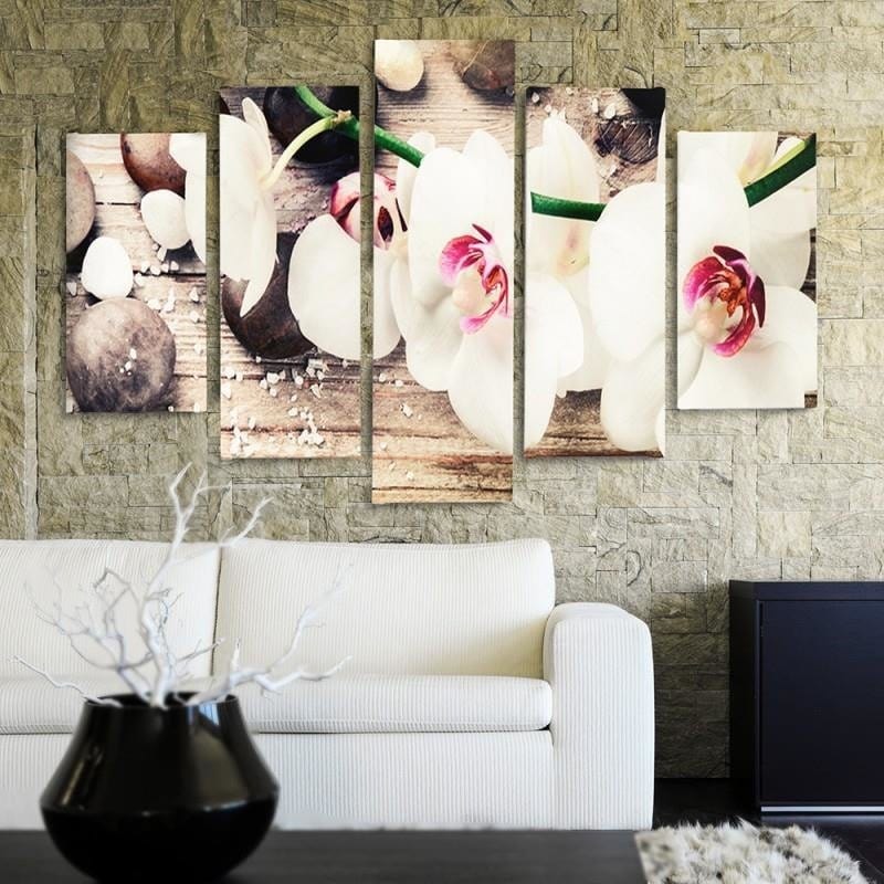 Kanva no 5 daļām - Type A, White Orchid And Stones Home Trends DECO