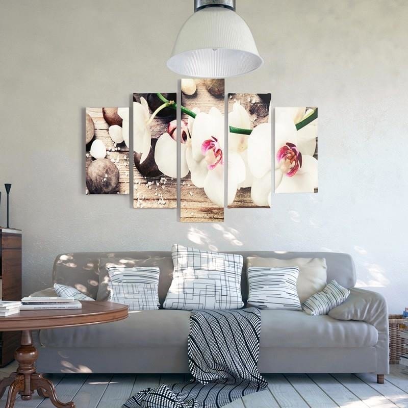 Kanva no 5 daļām - Type A, White Orchid And Stones Home Trends DECO