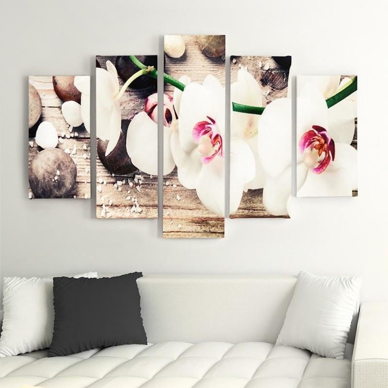 Kanva no 5 daļām - Type A, White Orchid And Stones Home Trends DECO