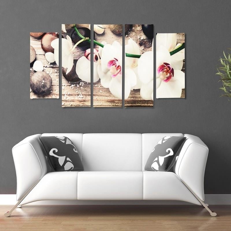 Kanva no 5 daļām - Type B, A White Orchid And Stones Home Trends DECO
