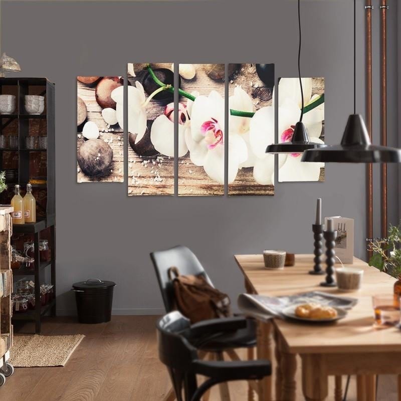Kanva no 5 daļām - Type B, A White Orchid And Stones Home Trends DECO