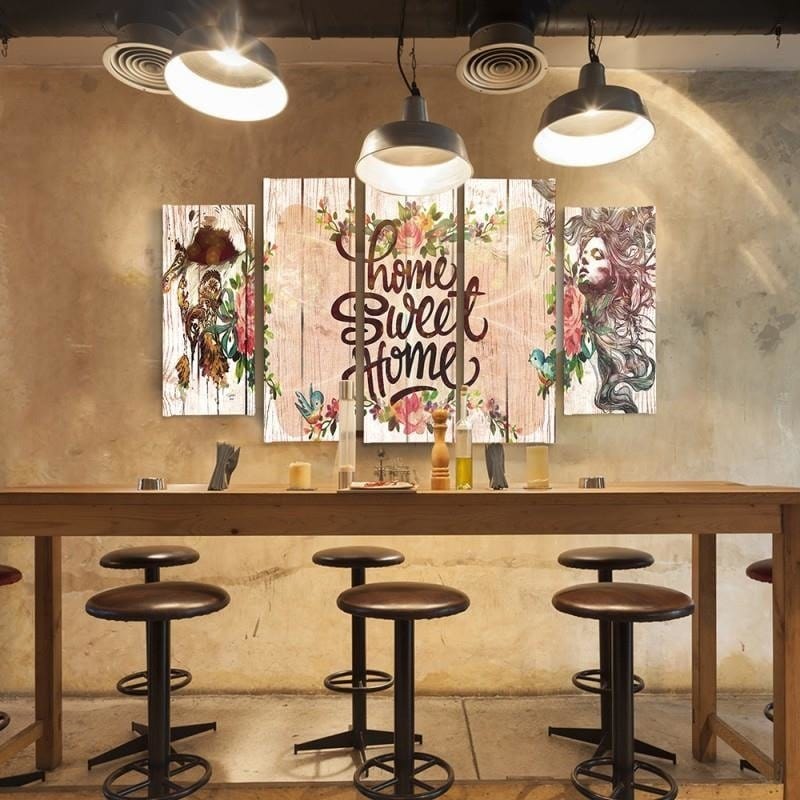 Kanva no 5 daļām - Type B, Inscription Home Sweet Home Home Trends DECO