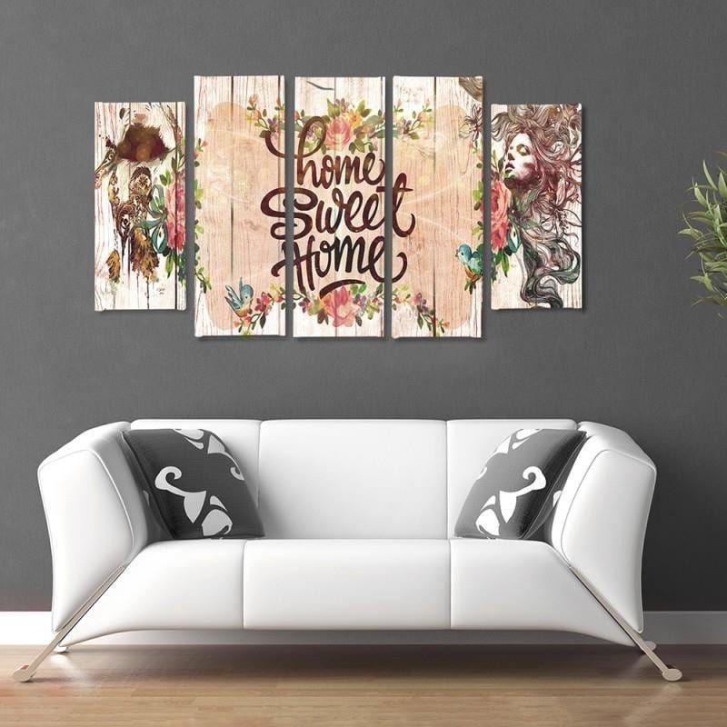 Kanva no 5 daļām - Type B, Inscription Home Sweet Home Home Trends DECO