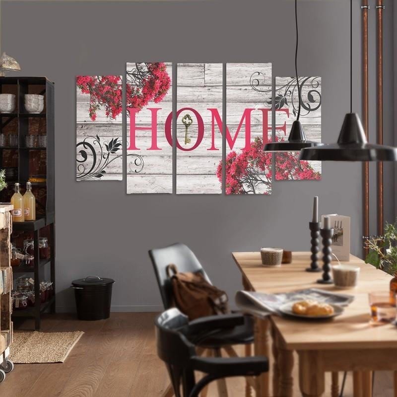 Kanva no 5 daļām - Type B, Inscription Home With Flowers 2 Home Trends DECO