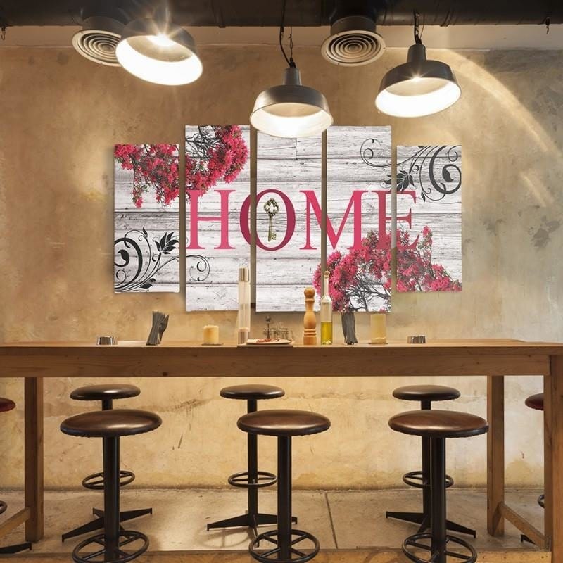 Kanva no 5 daļām - Type B, Inscription Home With Flowers 2 Home Trends DECO