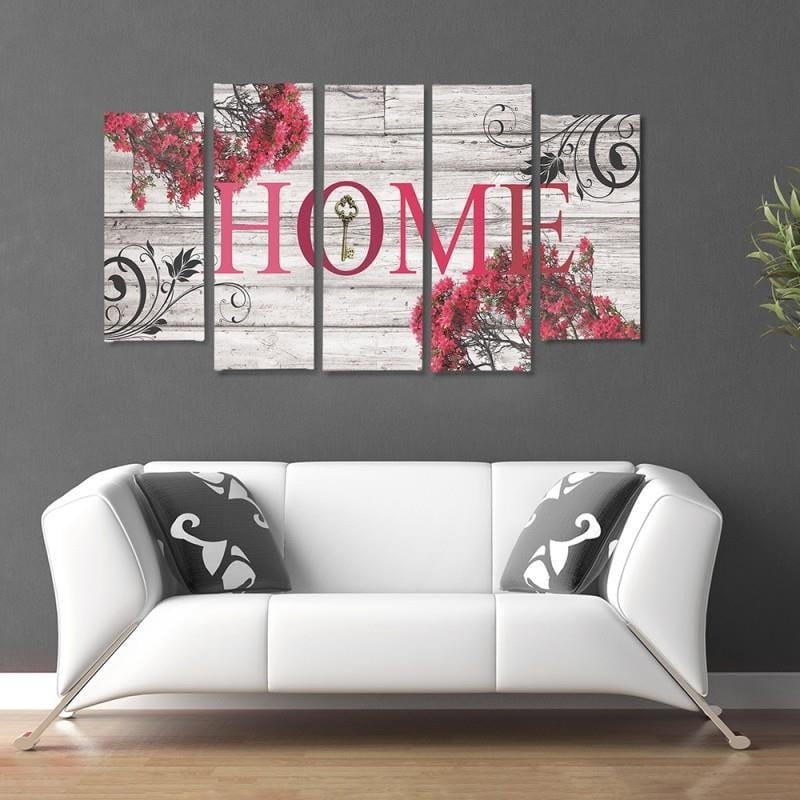 Kanva no 5 daļām - Type B, Inscription Home With Flowers 2 Home Trends DECO