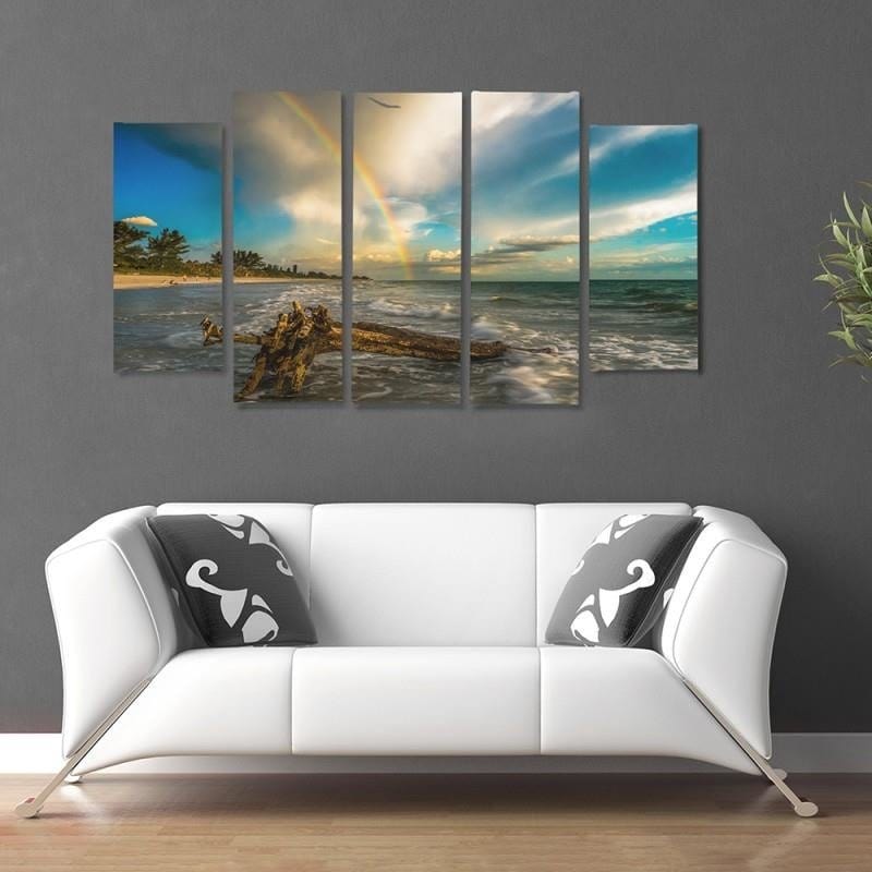 Kanva no 5 daļām - Type B, Rainbow Over The Beach Home Trends DECO
