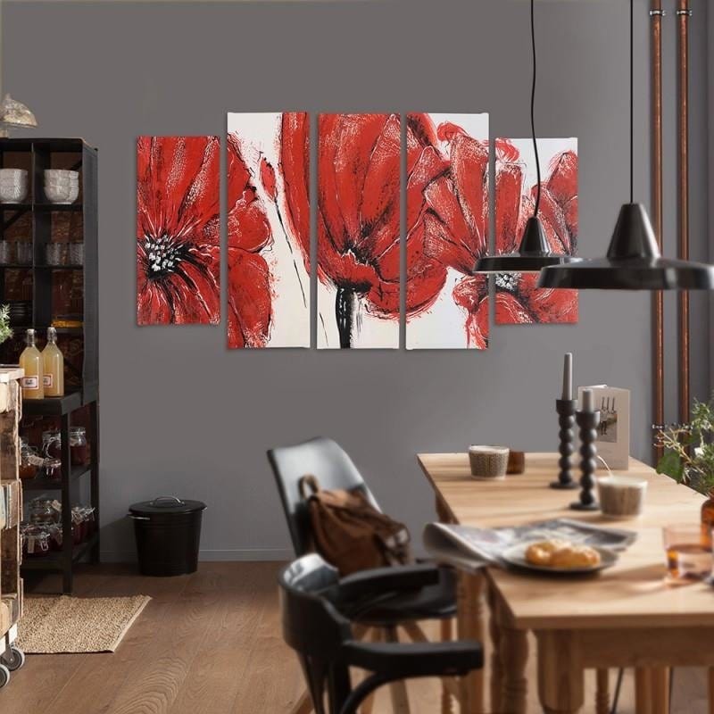 Kanva no 5 daļām - Type B, Red Flowers Home Trends DECO