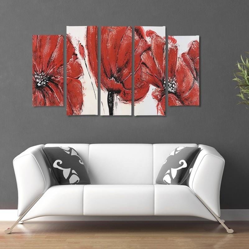 Kanva no 5 daļām - Type B, Red Flowers Home Trends DECO
