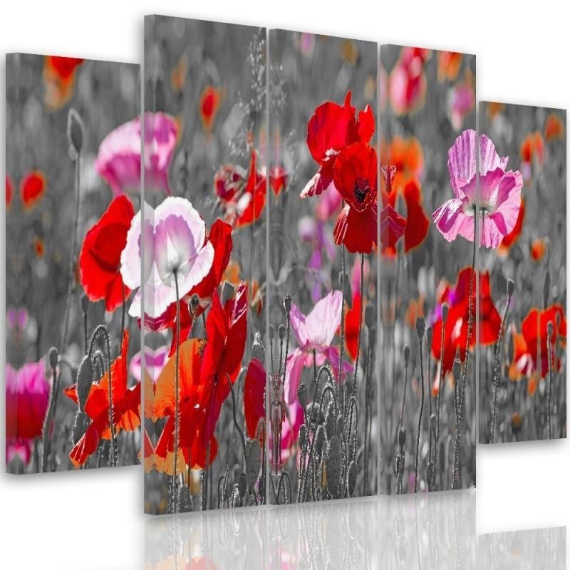 Kanva no 5 daļām - Type B, Red Poppies Home Trends DECO