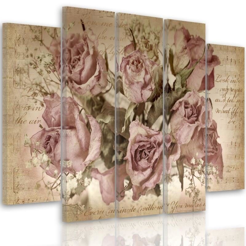 Kanva no 5 daļām - Type B, Roses On The Background Of Musical Notation Home Trends DECO