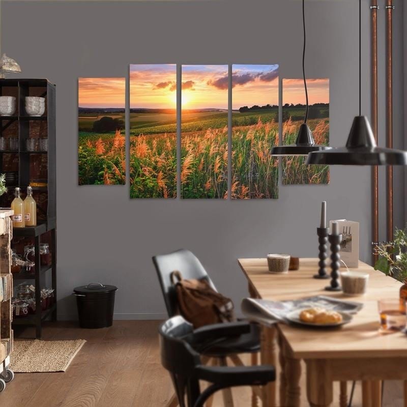 Kanva no 5 daļām - Type B, Sunset Over The Fields Home Trends DECO