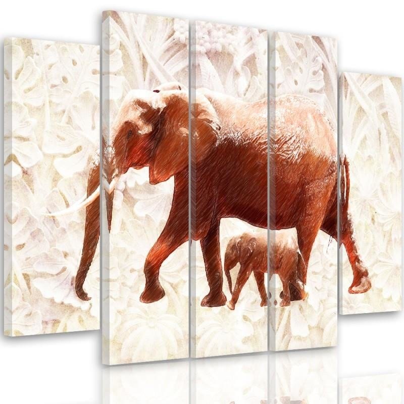 Kanva no 5 daļām - Type B, The Elephant With Her Calf Home Trends DECO