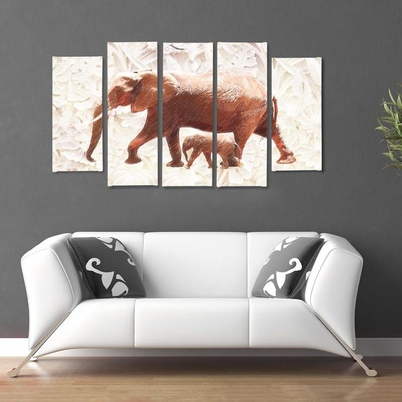 Kanva no 5 daļām - Type B, The Elephant With Her Calf Home Trends DECO