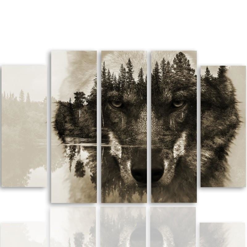 Kanva no 5 daļām - Type B, The Wolf Forest Background - Brown Home Trends DECO